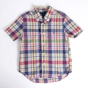 Ralph Lauren Madras Plaid Button Down Logo‎ Short Sleeve Shirt Boys Sz 4T